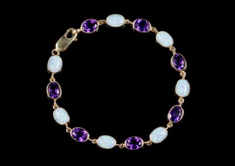 Opal Amethyst Gold Bracelet 9ct Yellow Gold front